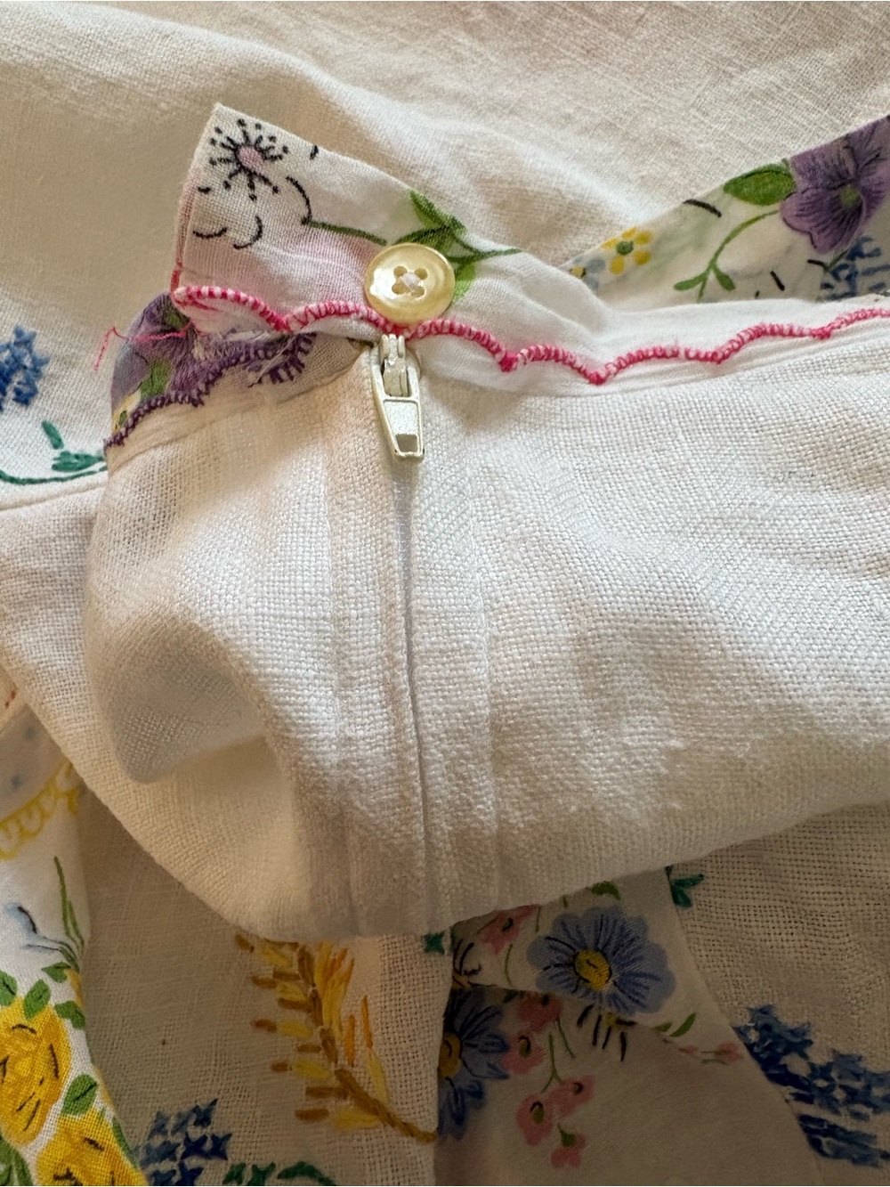Vintage Handkerchief/Linen Floral Asymmetrical Midi Skirt - White Multicolor - Picture 6 of 9